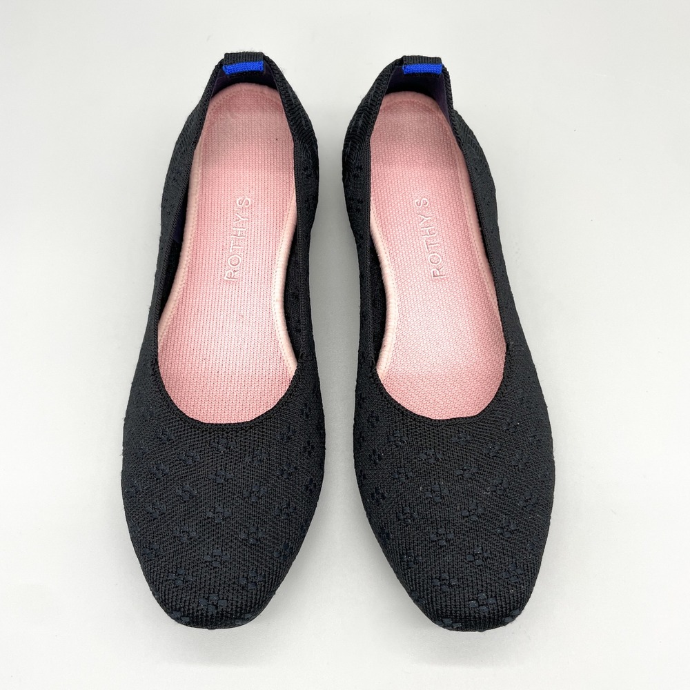 Rothys Womens 10 Shimmer Round Toe Ballet Flats Black Knits Slip On Travel Shoes
